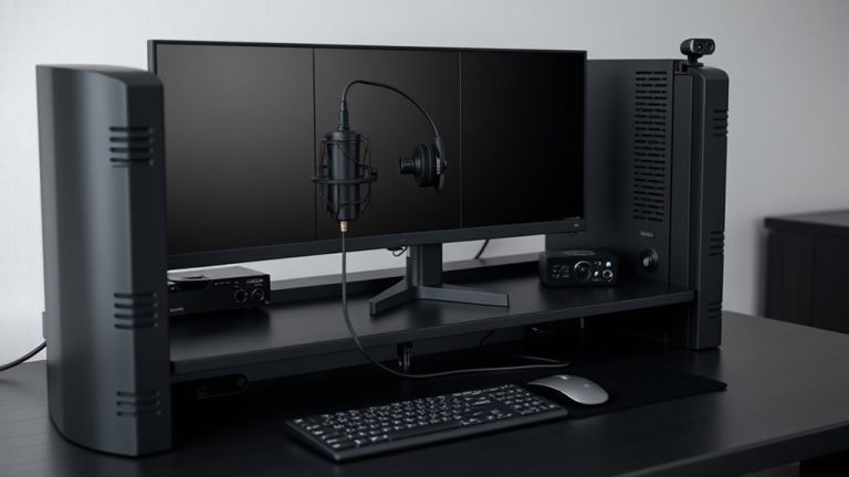 streaming desks with racks